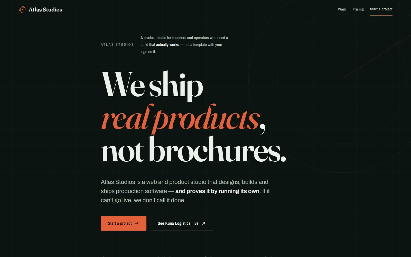 Atlas — a product and design studio's own site, fast and sharp.