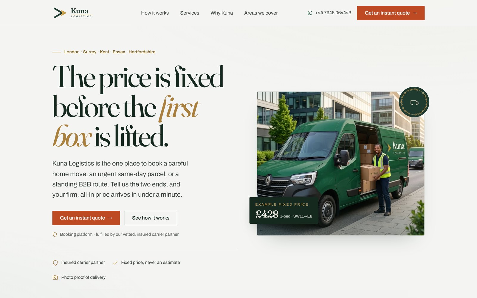 Kuna Logistics — a booking and instant-quote platform for a logistics company.